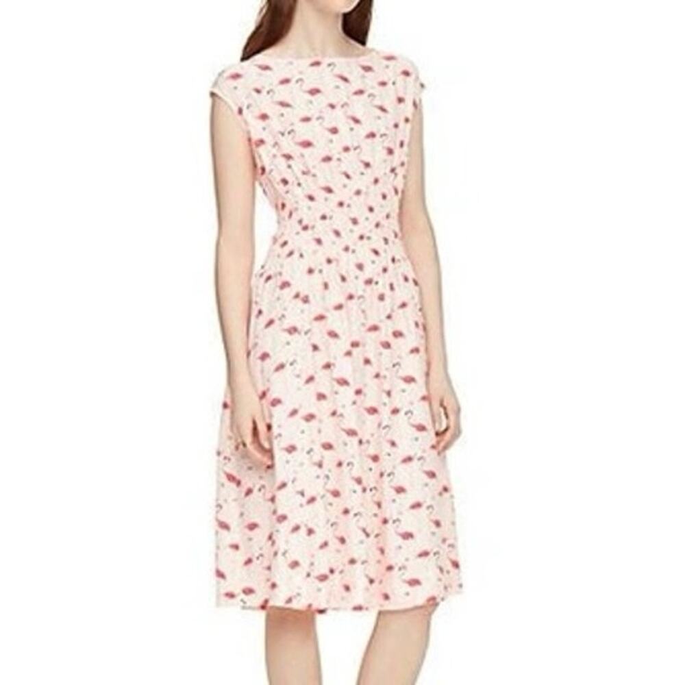 Kate Spade New York Flamingo Blaire Silk Dress Pockets Shell Cream/Pink Sz 10